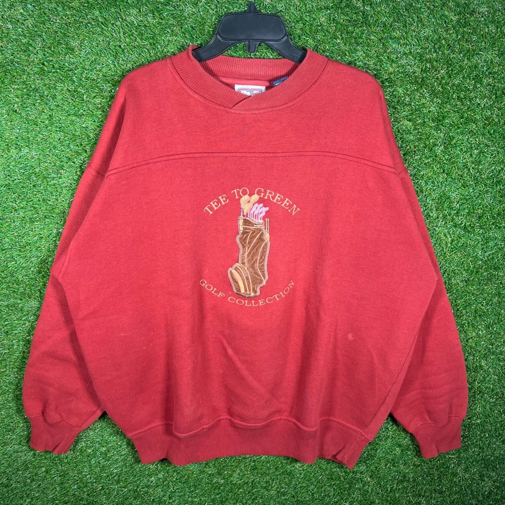Vintage Crable Sportswear Golf Sweatshirt Red Tee To Green Embroidered Large 90s